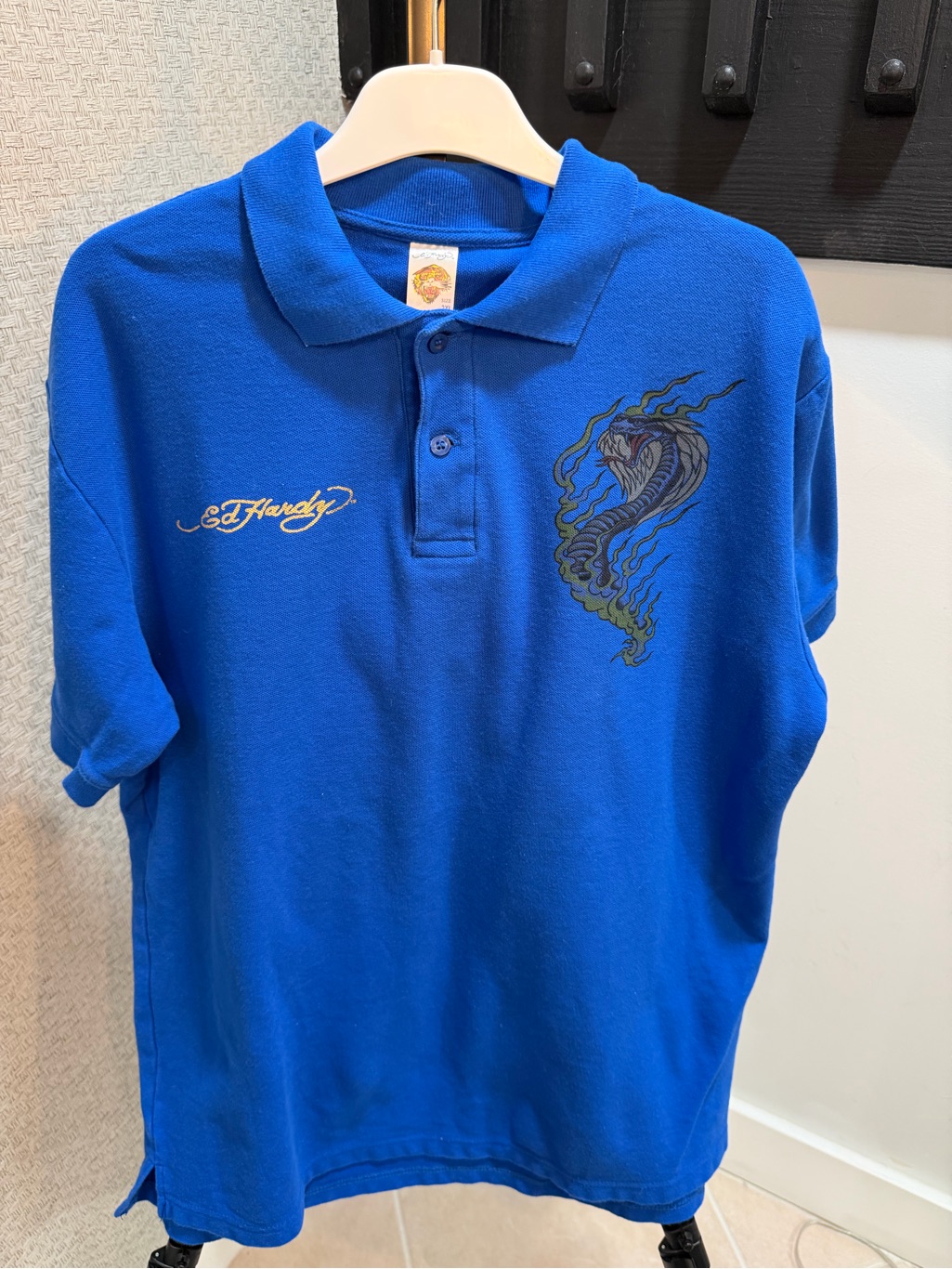 Ed Hardy Royal Blue Polo With Cobra Motif
